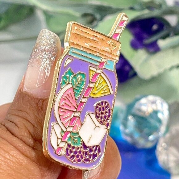 Mason Jar Lapel Pin Fruit Water Swirl Straw Lid Badge Brooch Accessories Gift - Picture 4 of 7